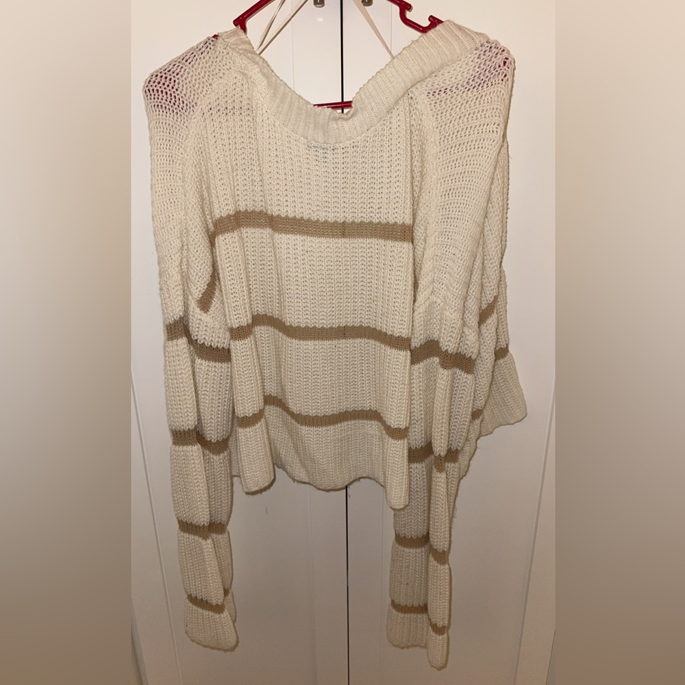 Cream Striped Open Cardigan Sweater - Picture 2 of 2